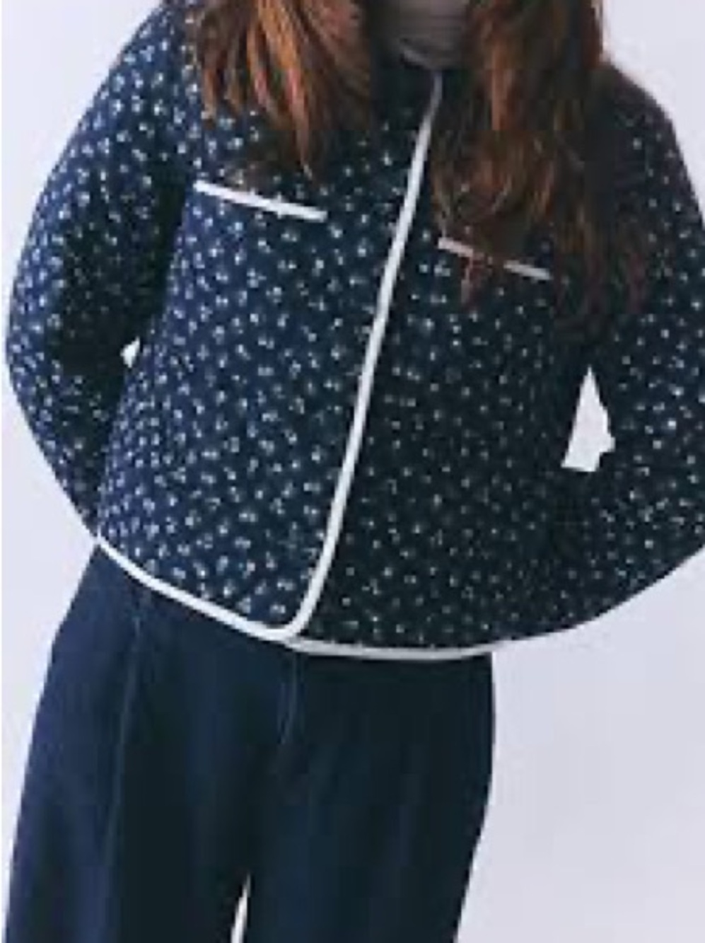 Joie Navy Floral Quilted Jacket with Contrast Trim